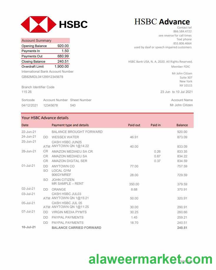 USA HSBC excel pdf